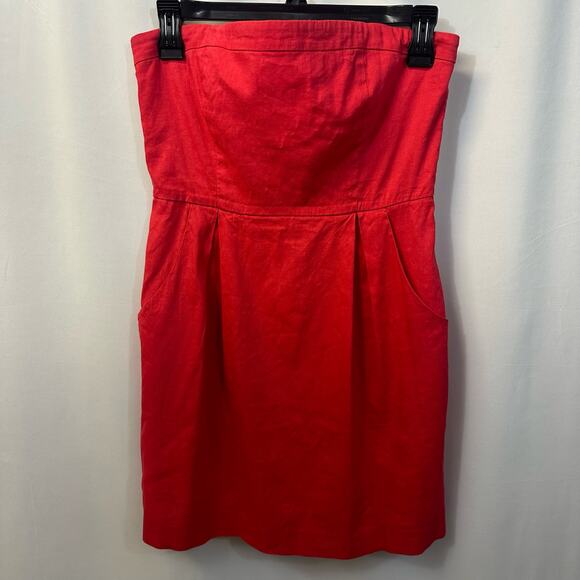 Theory Pink Strapless Linen Blend Pockets Mini Dress Sundress Cocktail 6 - Picture 1 of 6